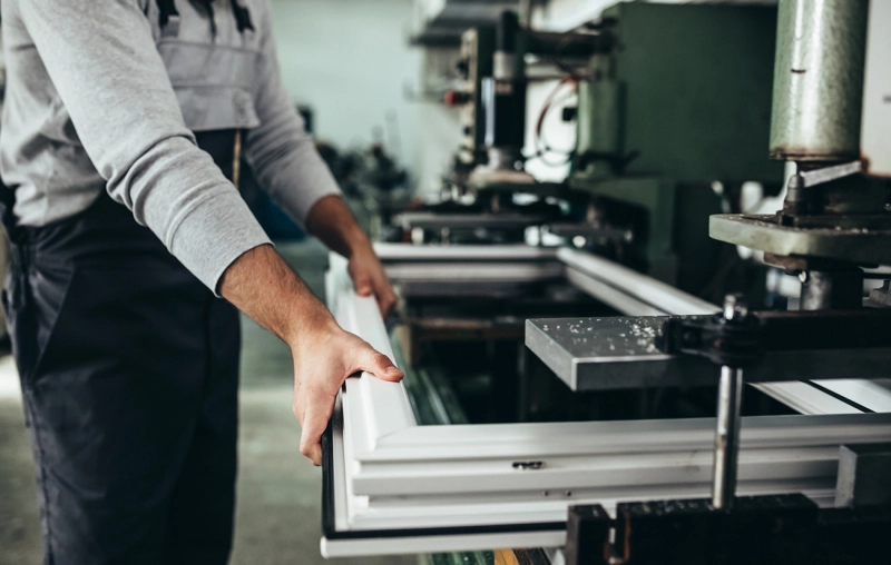 Assemblage de cadres en usine.
