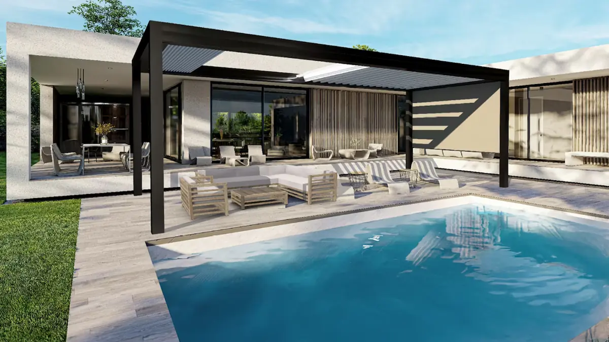 installation d'une pergola bioclimatique à sanary sur mer Maison moderne avec terrasse et piscine